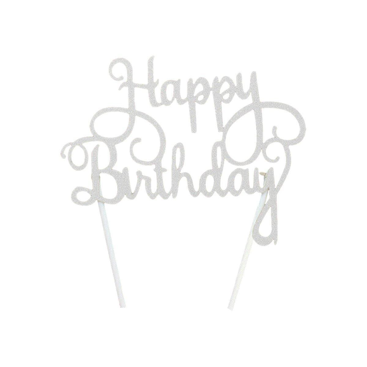 Happy Birthday Cake Topper Colour Printed Acrylic Party Decorations - Silver-Bowknot 11