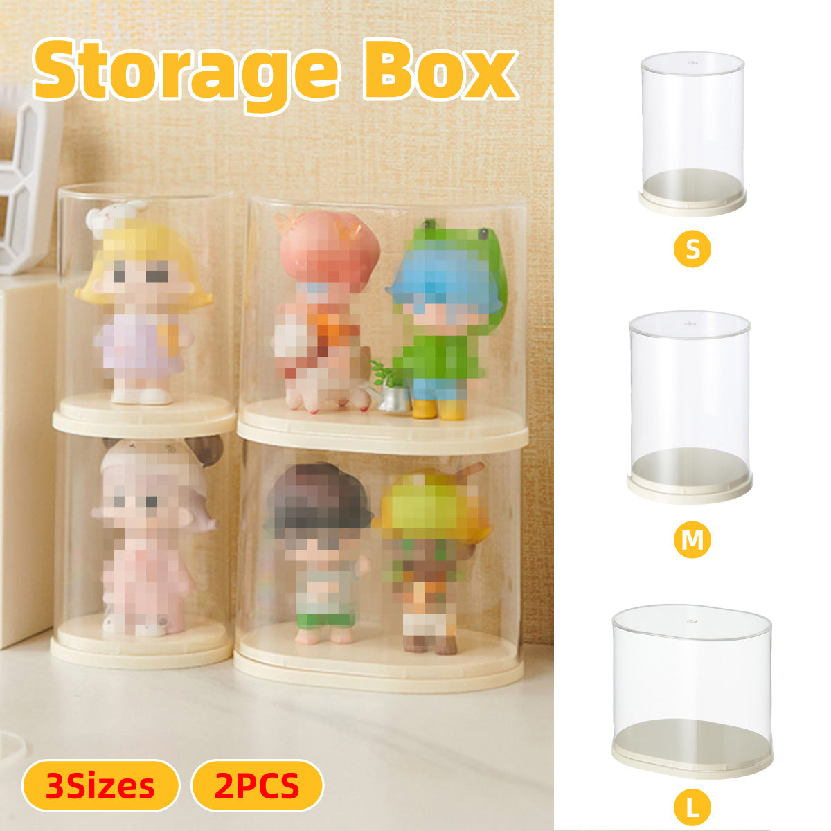 2pcs Clear Acrylic Display Case Transparent Box for Collectibles Dolls Figures - M
