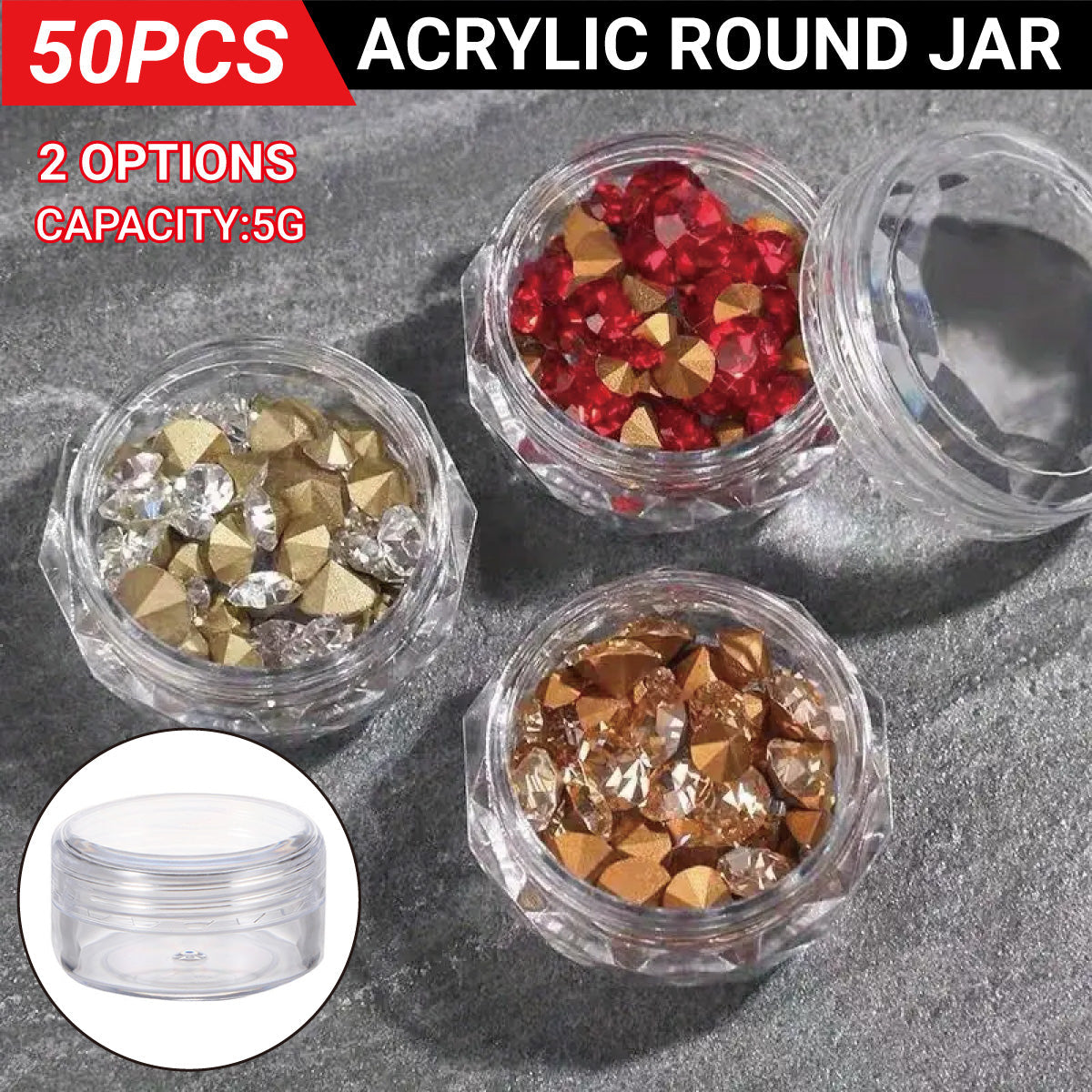 Cosmetic Cream Jar Bottle 50PCS 5g Transparent Round Refillable Sample Container - White Flat Lid Jar