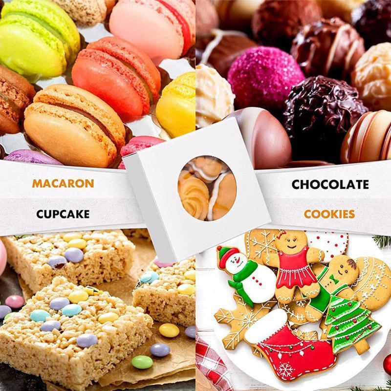 50PCS Handmade Soap Paper Box Round Window Kraft Black White Candy Biscuit Box - Black-50pcs 10*10*2.4CM 4