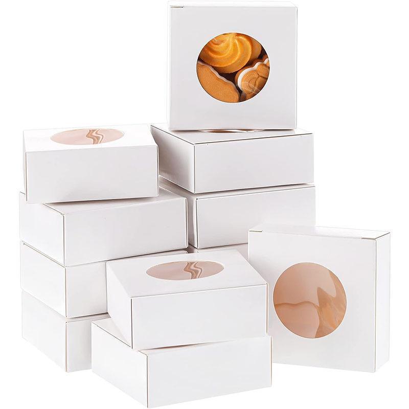 50PCS Handmade Soap Paper Box Round Window Kraft Black White Candy Biscuit Box - Black-50pcs 10*10*2.4CM 9