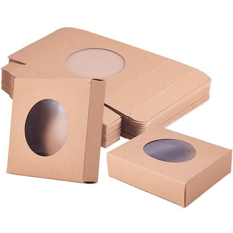 50PCS Handmade Soap Paper Box Round Window Kraft Black White Candy Biscuit Box - White-50pcs 9*9*1.5CM 15