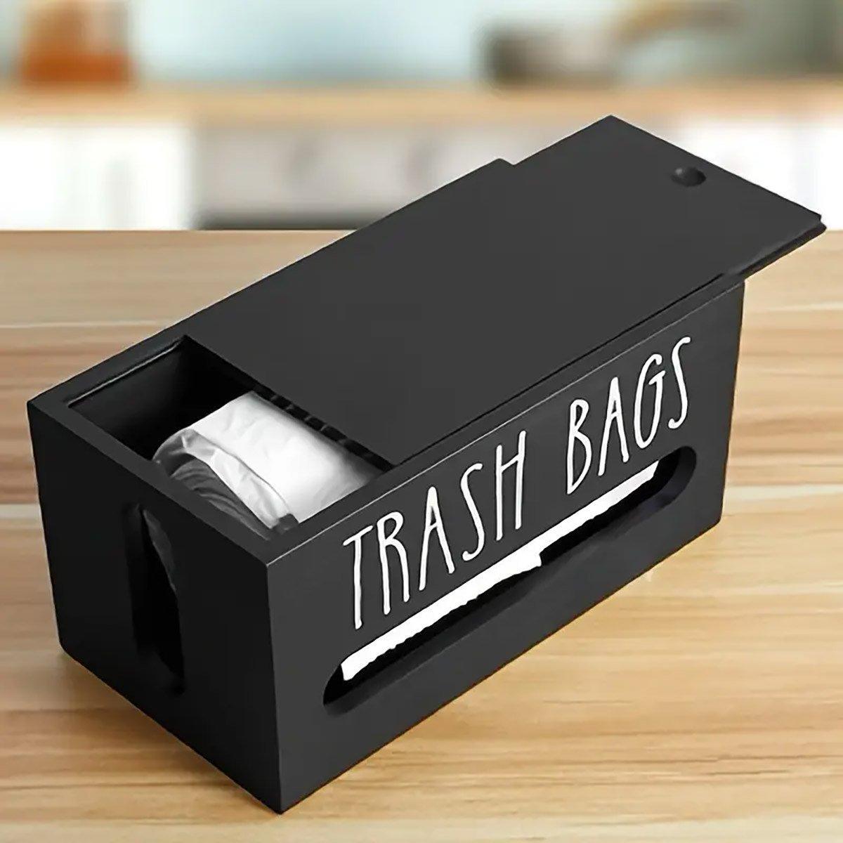 Wooden Plastic Bag Storage Box Hanging Rubbish Bag Organizer Extractable Tissue 4