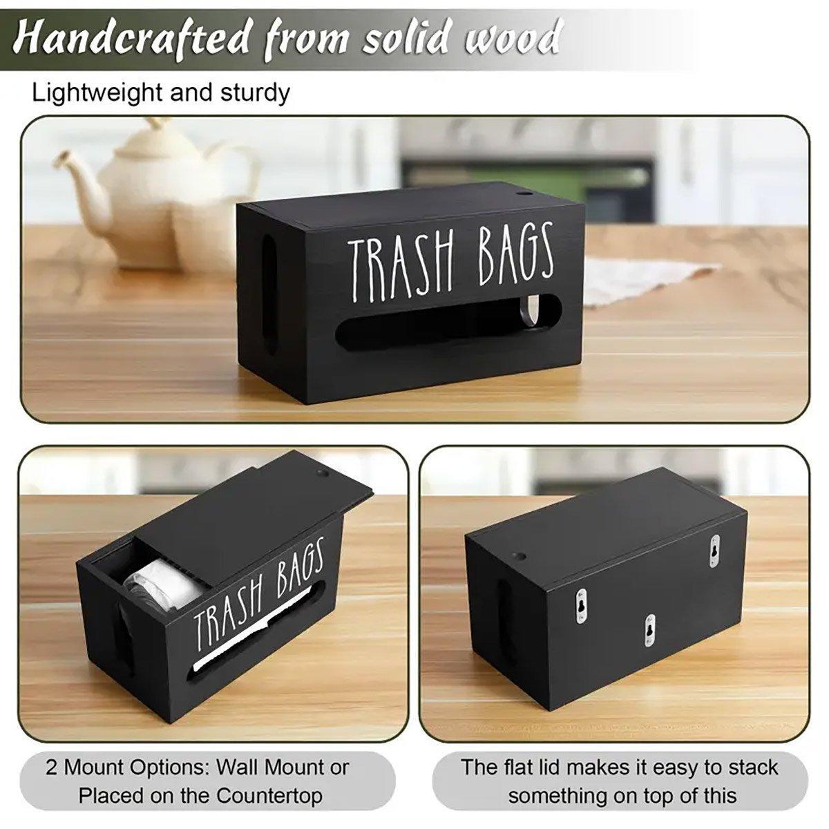 Wooden Plastic Bag Storage Box Hanging Rubbish Bag Organizer Extractable Tissue 5