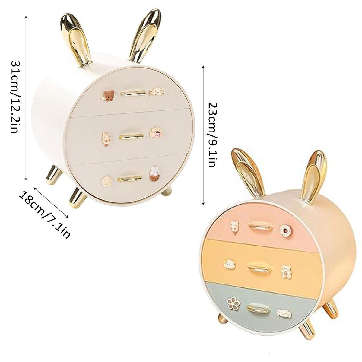 Large Multi-functional Makeup Storage Organizer Rabbit Decor Drawer Cosmetic Box - Colour 3