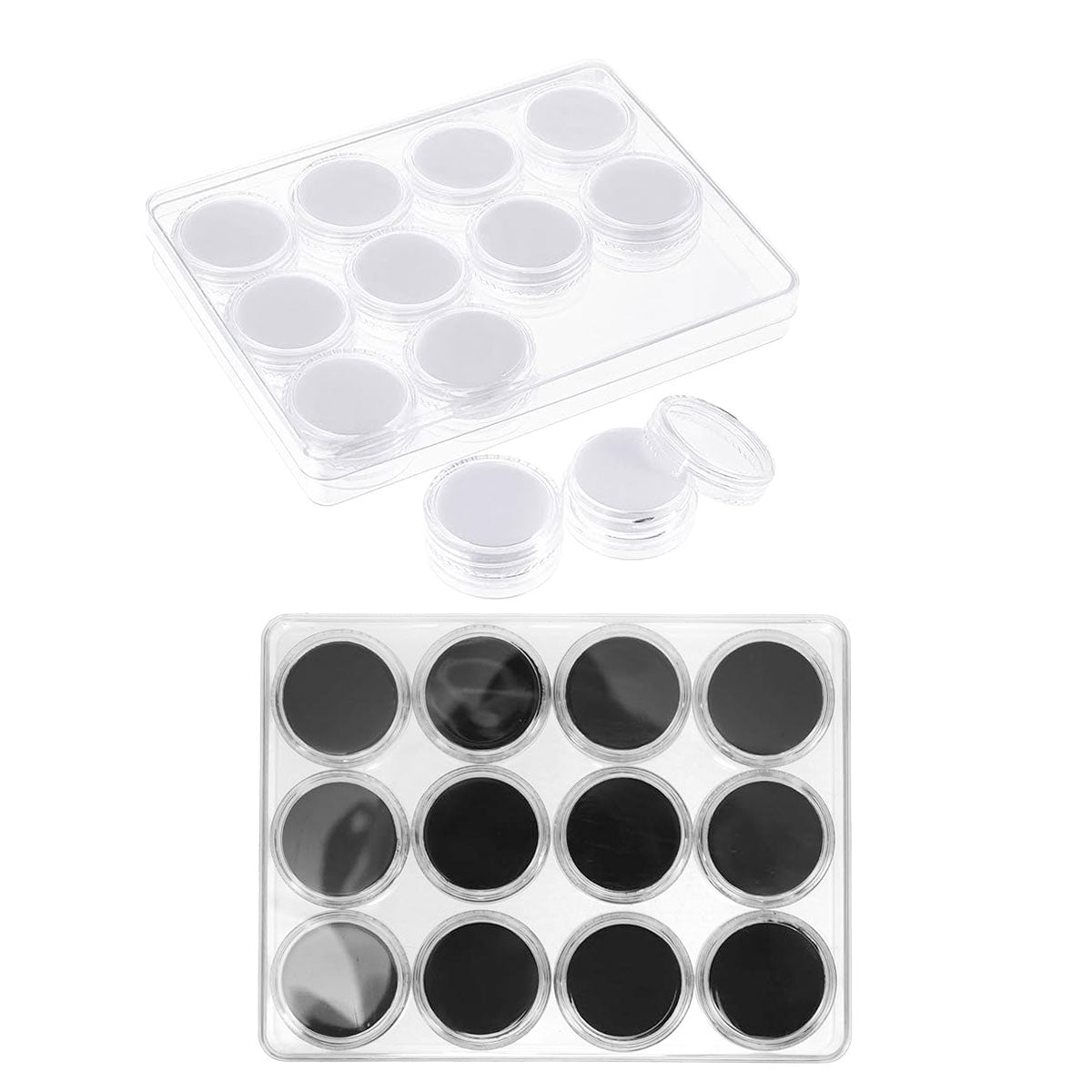 Transparent Round Gemstone Display Box Organizer Case with Lid Storage Packaging - White