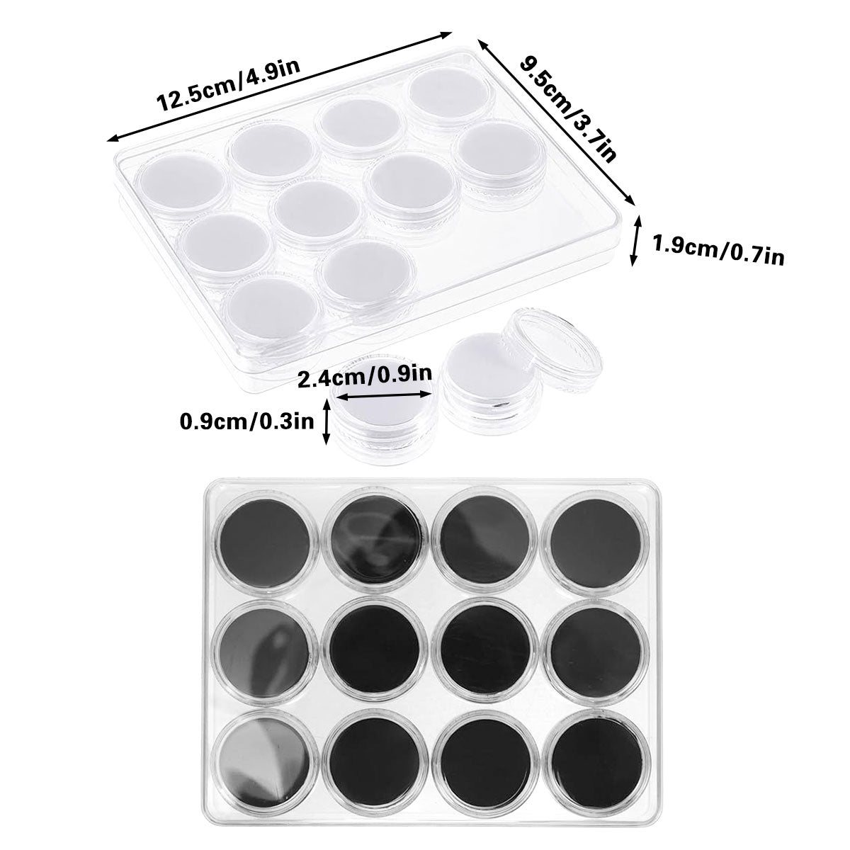 Transparent Round Gemstone Display Box Organizer Case with Lid Storage Packaging - White 3