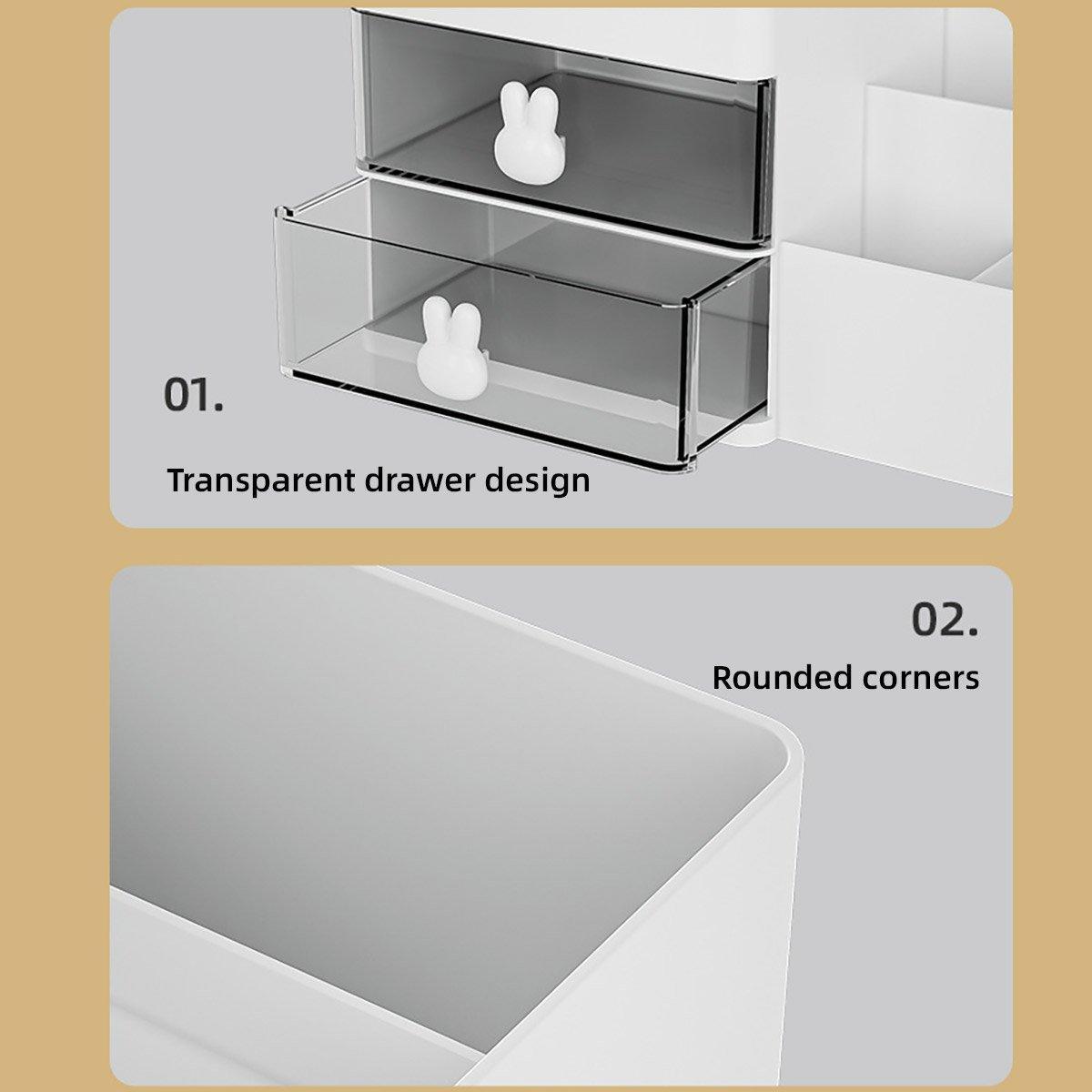 Cartoon Drawer Type Cosmetic Jewelry Storage Box Desktop Student Stationery Box - White 5