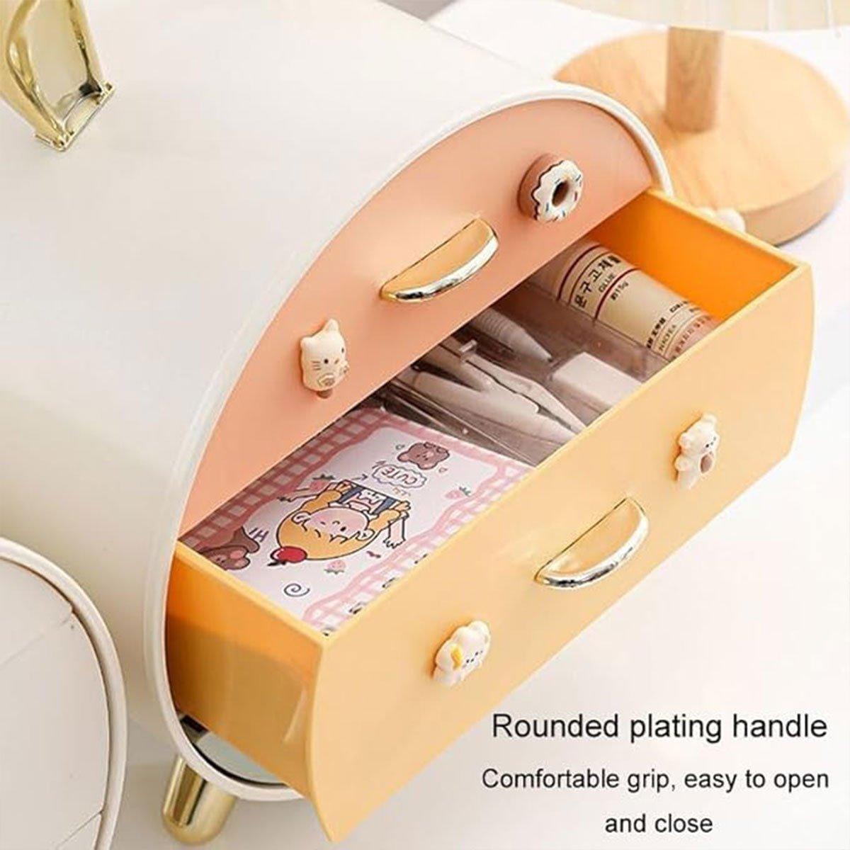 Large Multi-functional Makeup Storage Organizer Rabbit Decor Drawer Cosmetic Box - White 5