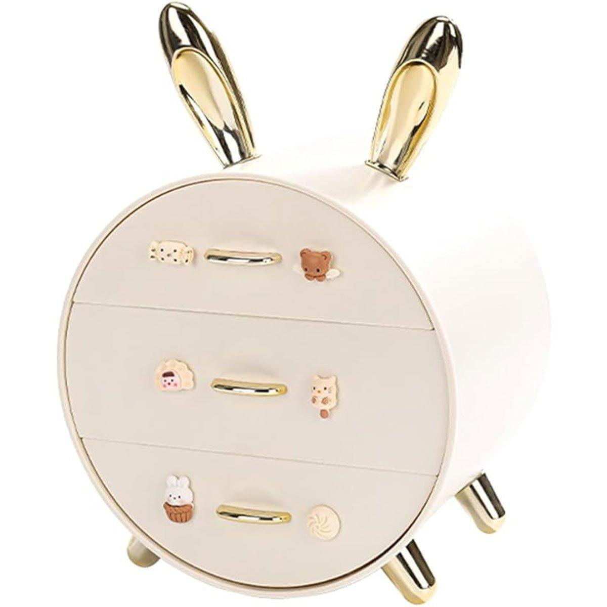 Large Multi-functional Makeup Storage Organizer Rabbit Decor Drawer Cosmetic Box - White 6