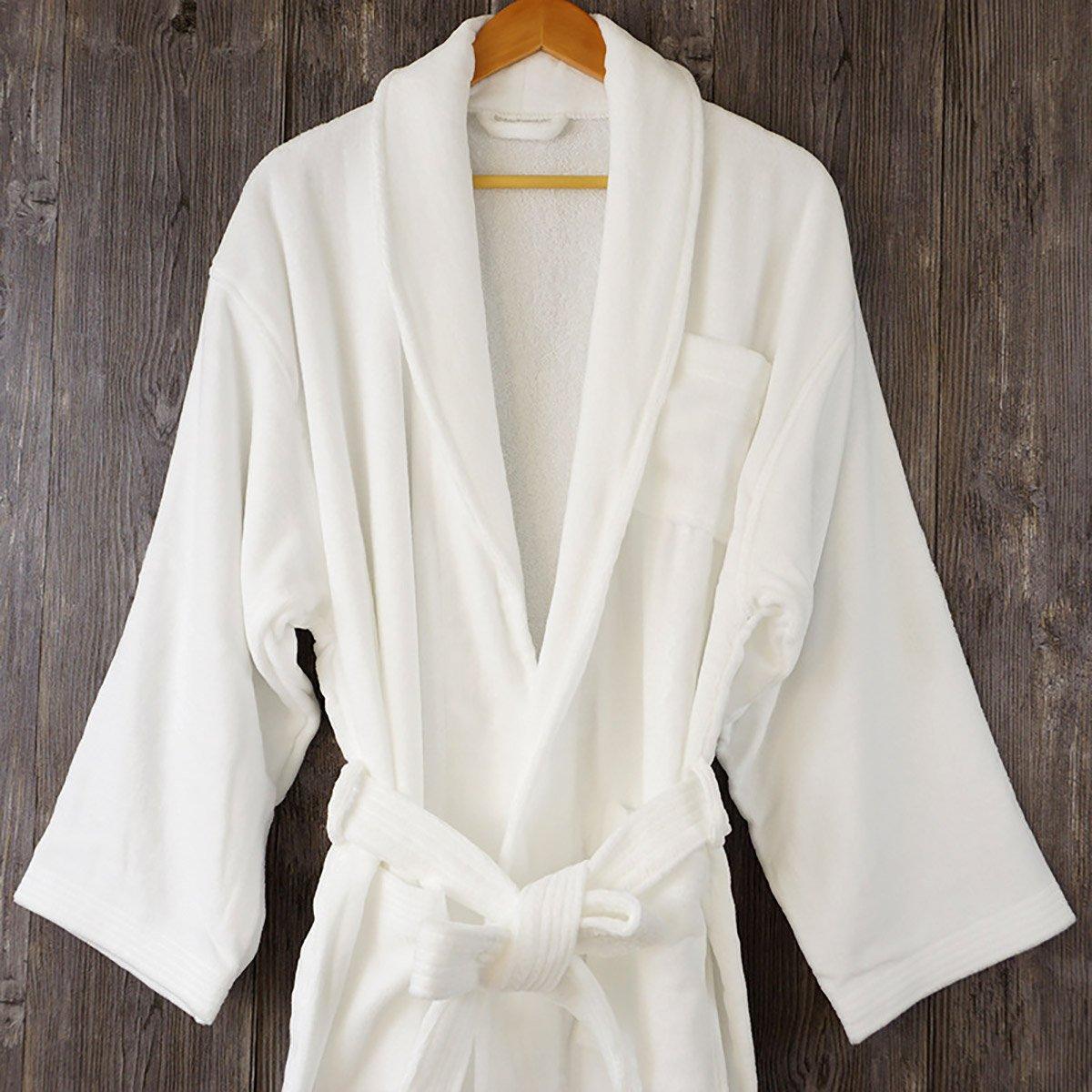 Cotton Kimono Collar Bathrobe Hotel Quality Thick Fleece Towel Embroidered Robe - Velvet 4