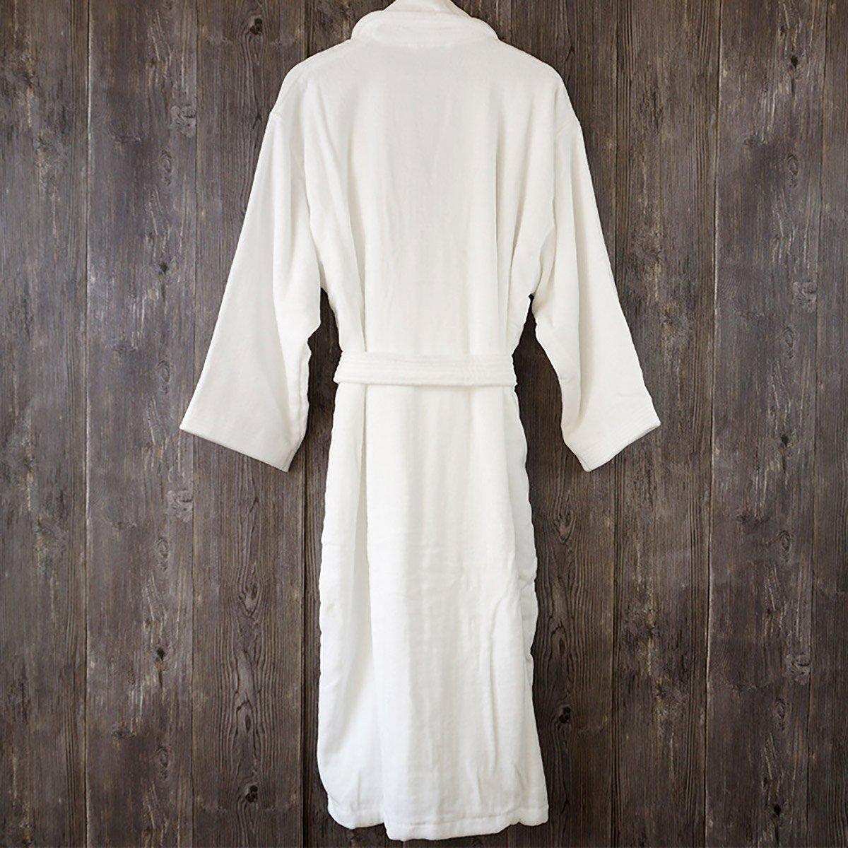 Cotton Kimono Collar Bathrobe Hotel Quality Thick Fleece Towel Embroidered Robe - Waffle 5