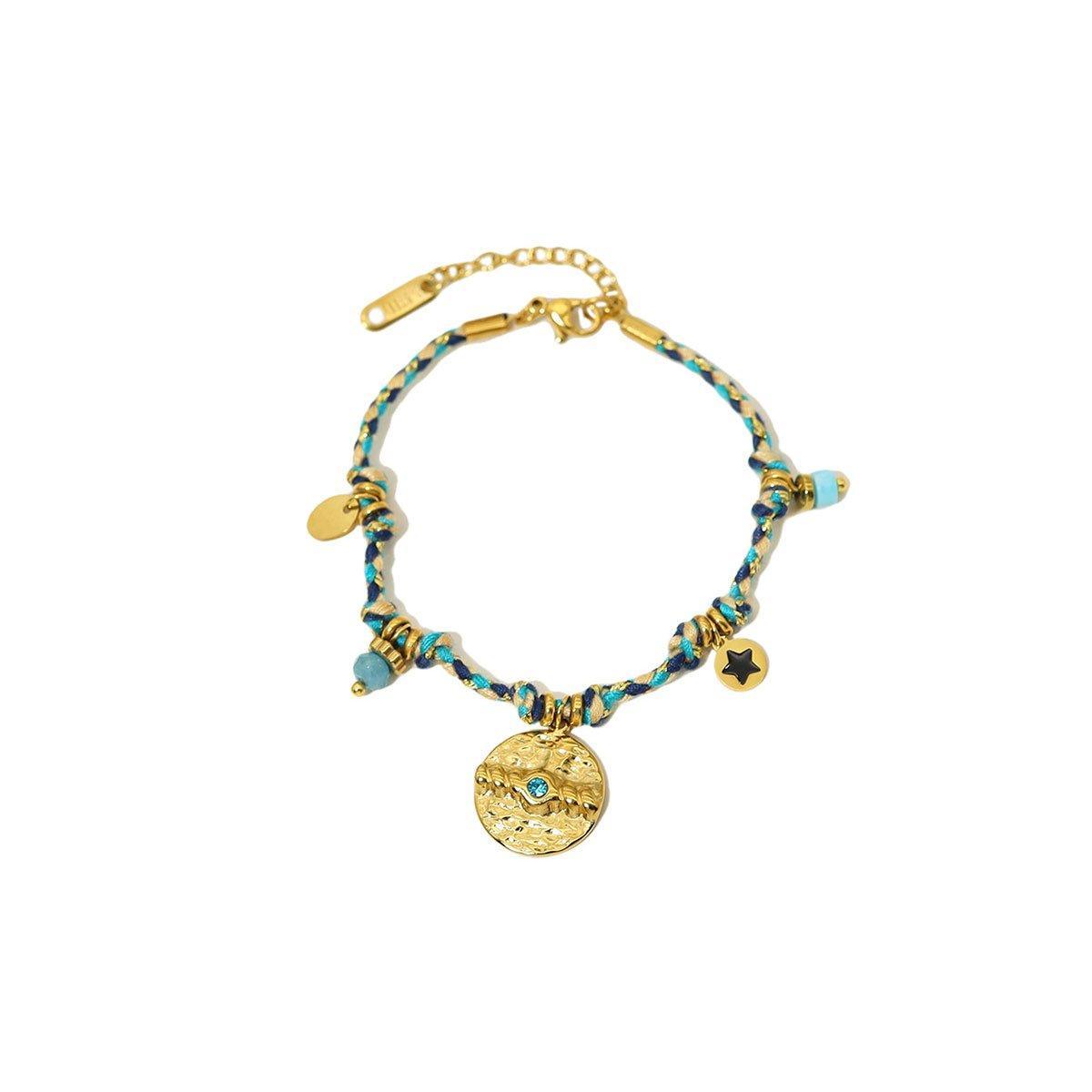 Boho Bracelet Set Women Natural Stone Woven Retro Style Adjustable Layered - Pink 6