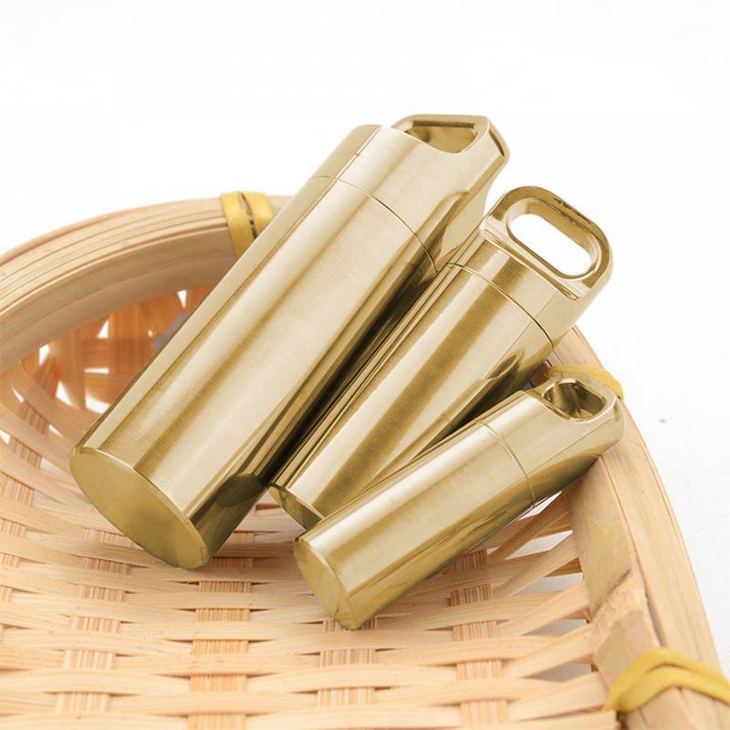 Waterproof Pill Box Case Bottle Brass Container Keyring Medicine Capsule Holder - L 3