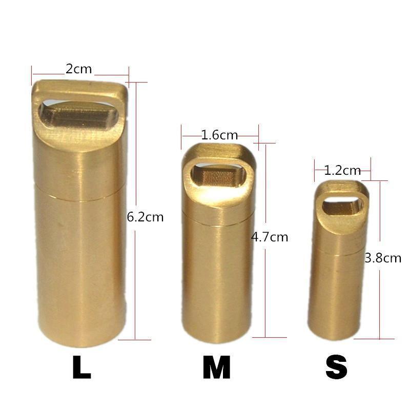 Waterproof Pill Box Case Bottle Brass Container Keyring Medicine Capsule Holder - L 4