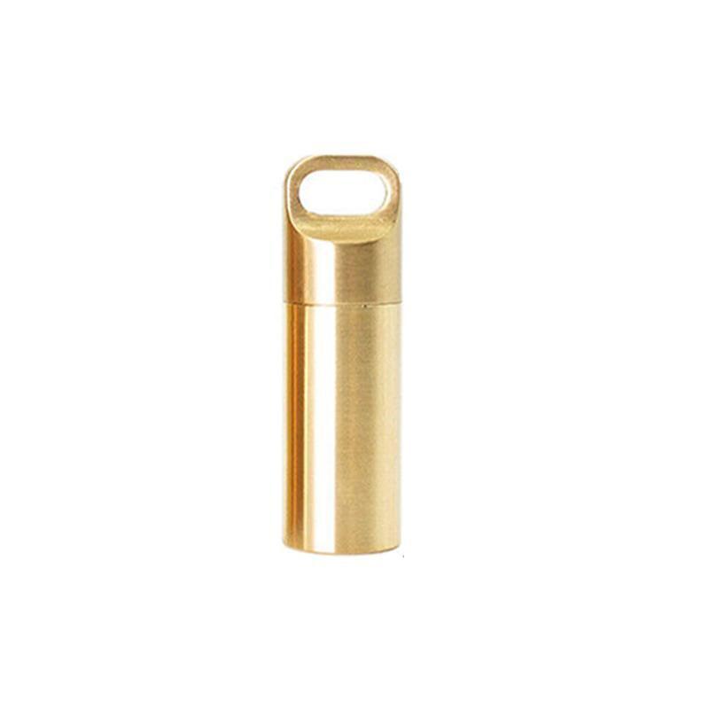 Waterproof Pill Box Case Bottle Brass Container Keyring Medicine Capsule Holder - L 6