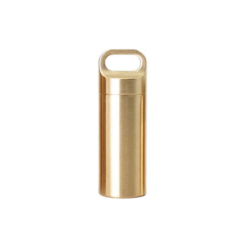 Waterproof Pill Box Case Bottle Brass Container Keyring Medicine Capsule Holder - L 7