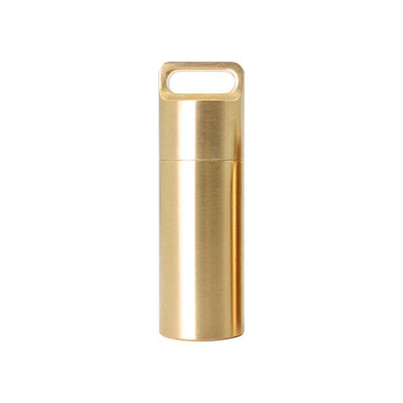 Waterproof Pill Box Case Bottle Brass Container Keyring Medicine Capsule Holder - L 8