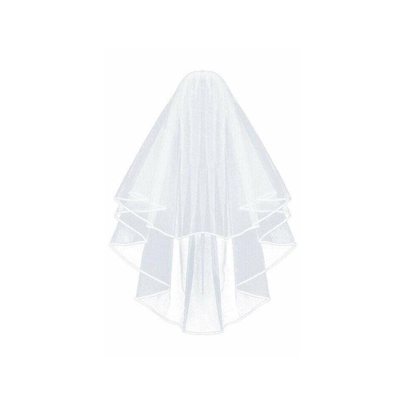 Bridal 2 Layer Wedding Veil with Comb Satin Edge Short Tulle for Women White Ivory - White 6