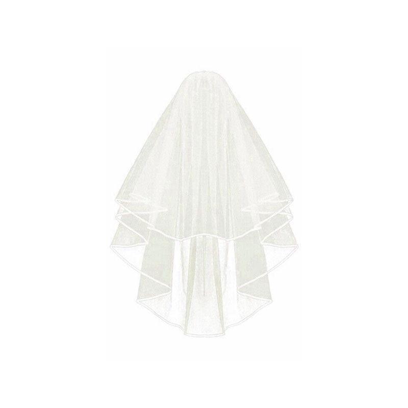 Bridal 2 Layer Wedding Veil with Comb Satin Edge Short Tulle for Women White Ivory - White 7