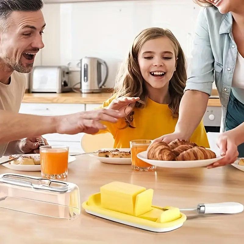 Square Butter Box with Knife Cheese Storage Container Cutting Tray for Kitchen 4