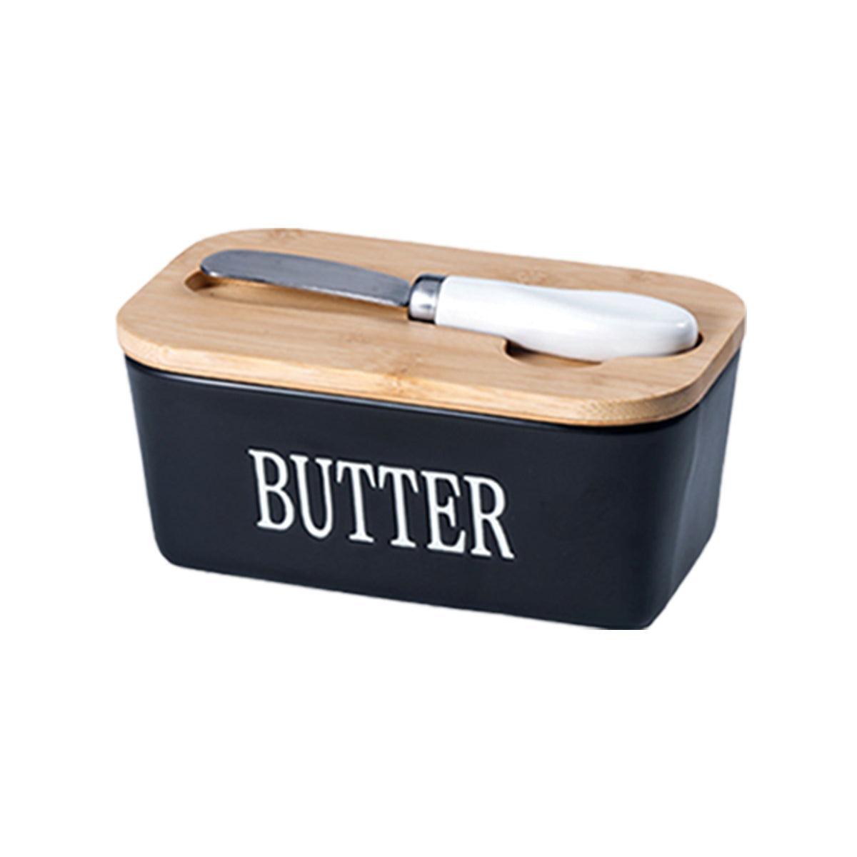 Butter Box with Knife Rectangular Cheese Container with Wooden Lid for Kitchen - Blue 7
