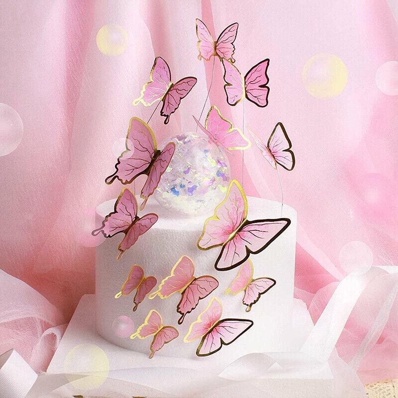 10Pcs Butterfly Paper Toppers Happy Birthday Cake & Festival Theme Decor - Pink Phnom Penh 4
