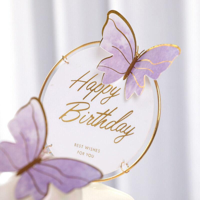 10Pcs Butterfly Paper Toppers Happy Birthday Cake & Festival Theme Decor - Purple Stripe 3
