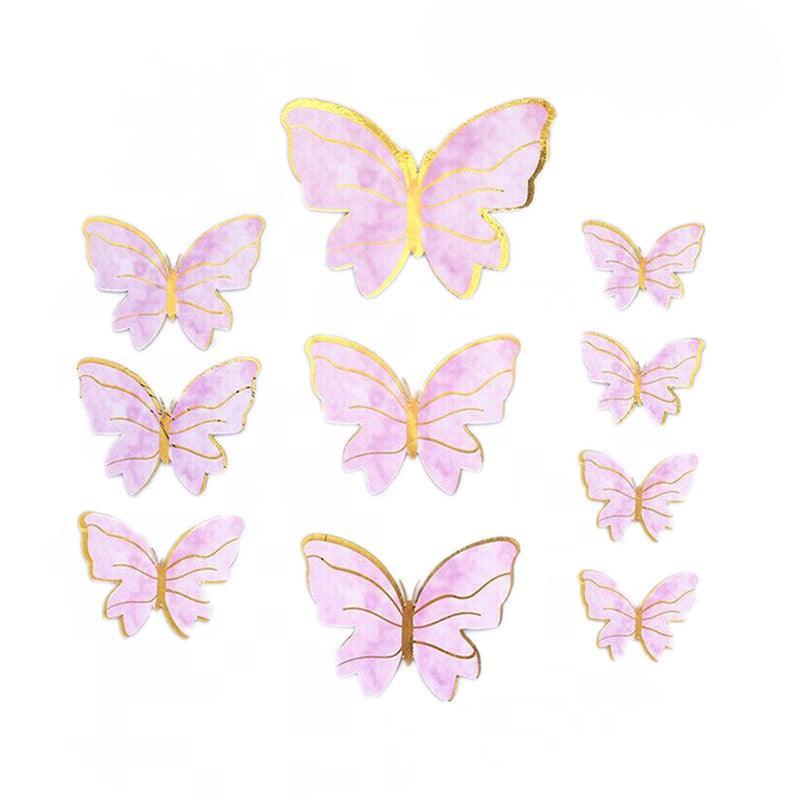 10Pcs Butterfly Paper Toppers Happy Birthday Cake & Festival Theme Decor - Purple Stripe 6