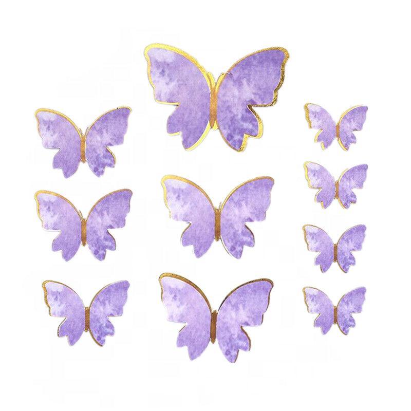 10Pcs Butterfly Paper Toppers Happy Birthday Cake & Festival Theme Decor - Purple Stripe 8