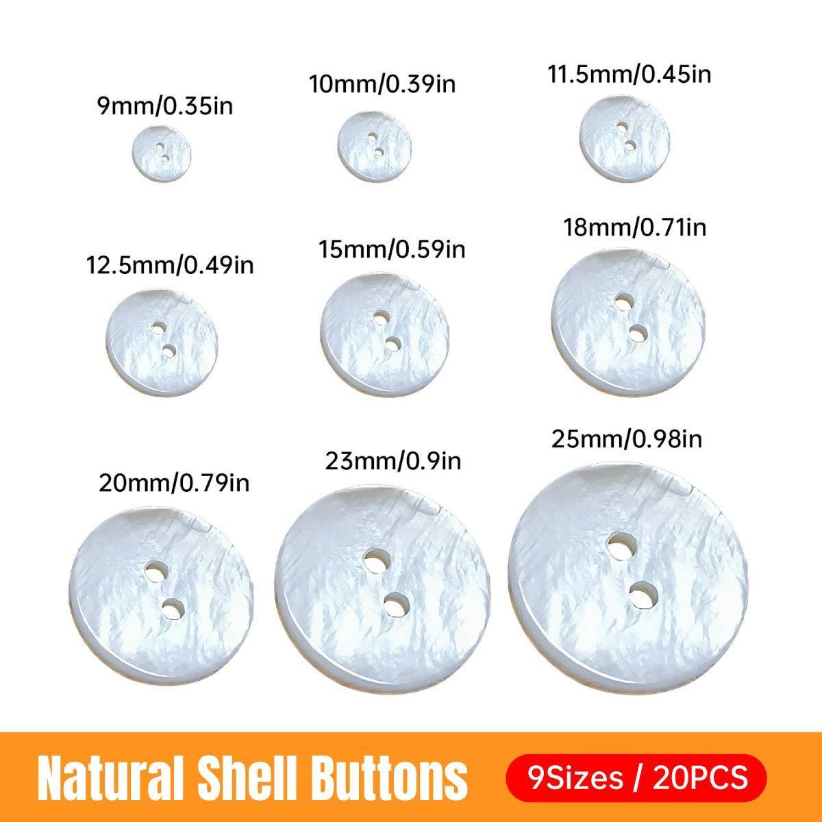 20pcs White Shirt Buttons Round Two Eyes Sewing Craft DIY Clothing Supplies - 9mm