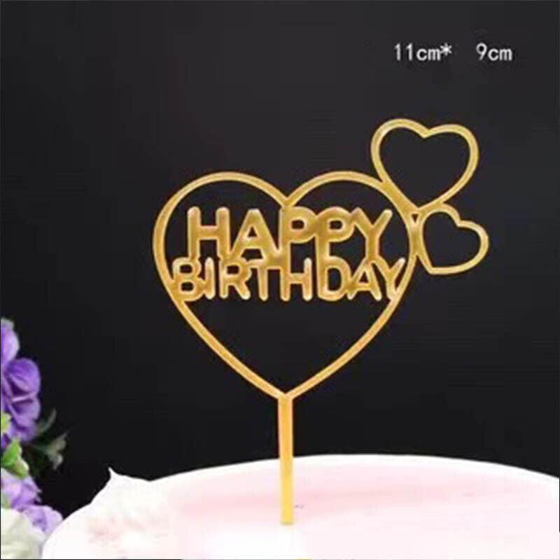 Happy Birthday Acrylic Cake Topper Cake Decoration Golden Silver Party - Colourful-Heart 3