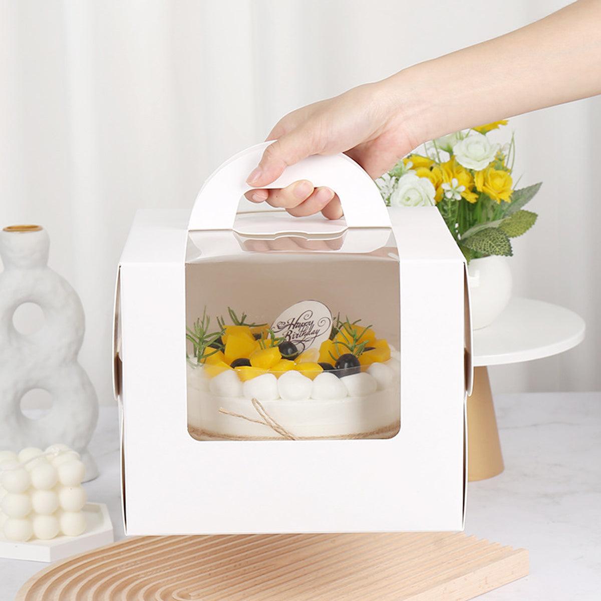 50pcs Portable Cake Boxes with Open Window for Birthday Party Cake Packaging - 4inch 4