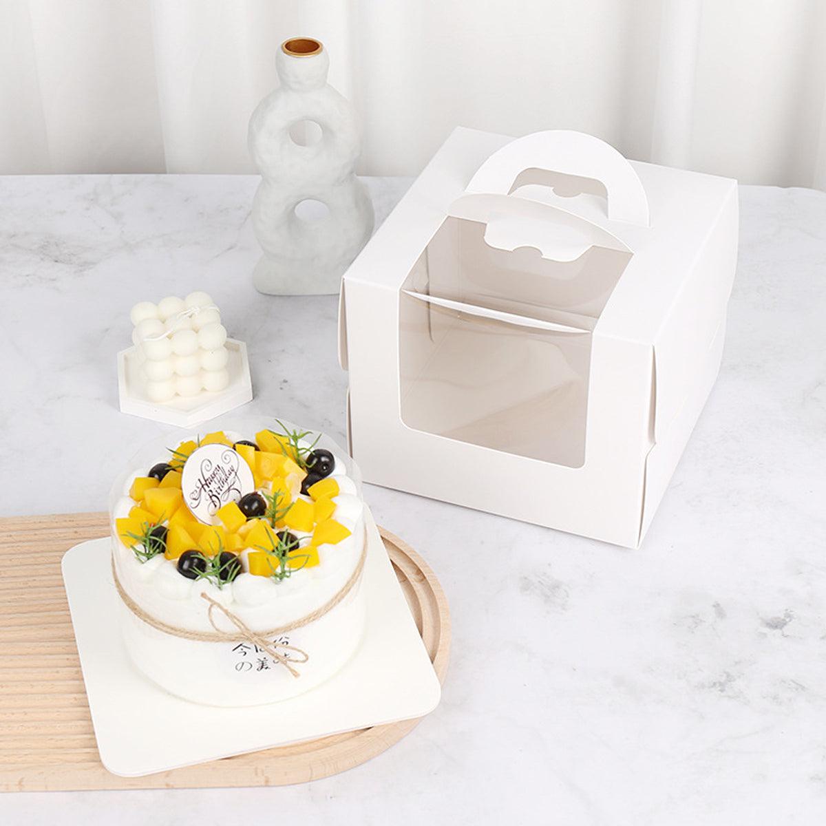 50pcs Portable Cake Boxes with Open Window for Birthday Party Cake Packaging - 8inch 5