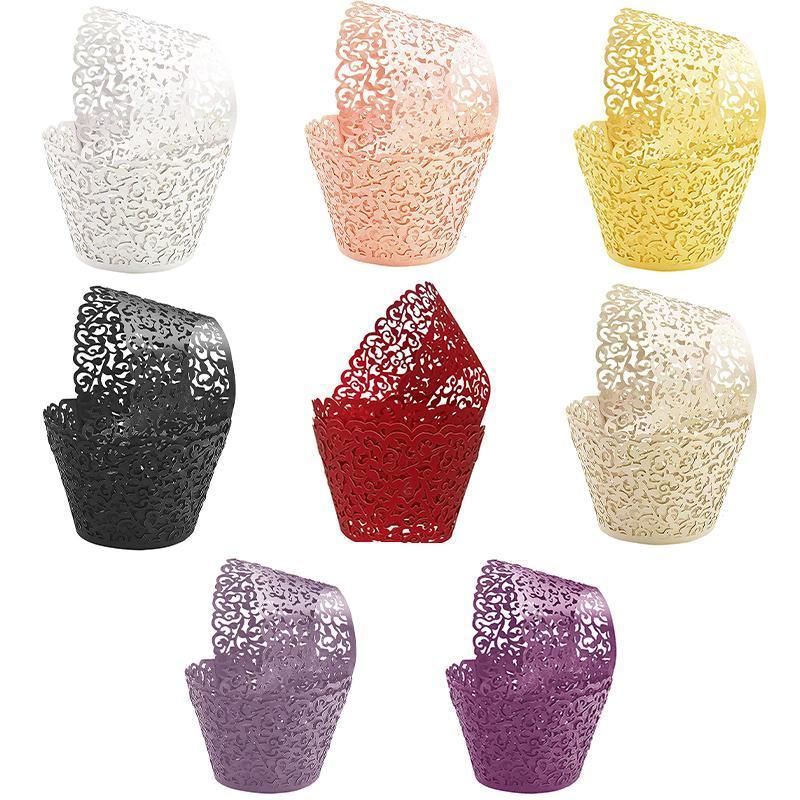 25pcs Laser Cut Cupcake Wrappers Wedding Party Baking Decorations in 8 Colours - Black