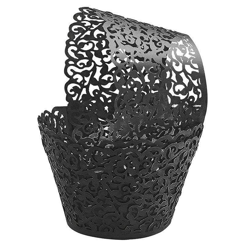 25pcs Laser Cut Cupcake Wrappers Wedding Party Baking Decorations in 8 Colours - Black 12