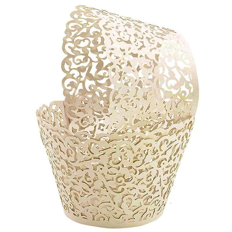 25pcs Laser Cut Cupcake Wrappers Wedding Party Baking Decorations in 8 Colours - Yellow 13