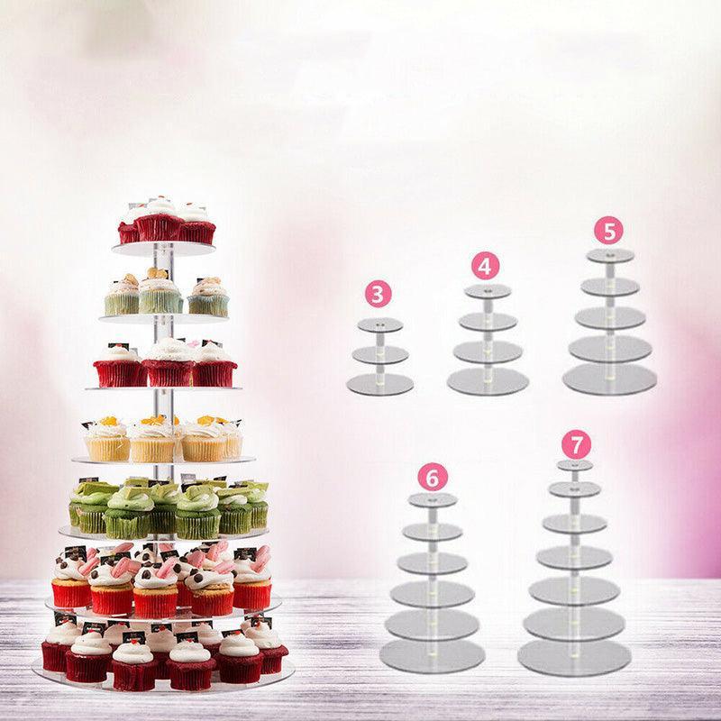 Acrylic Cupcake Tower 3 4 5 6 7 Tier Clear Cake Stand for Wedding Party - 4 Tiers 4