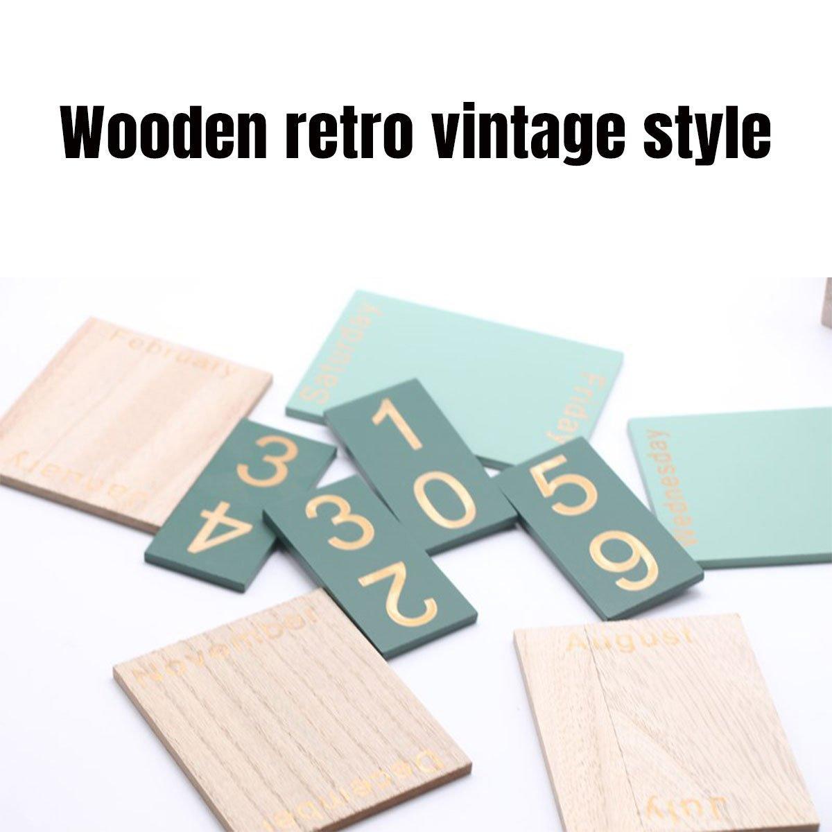 Rustic Wooden Perpetual Desk Calendar DIY Block Calendar Office Desktop Decor - Cactus 4