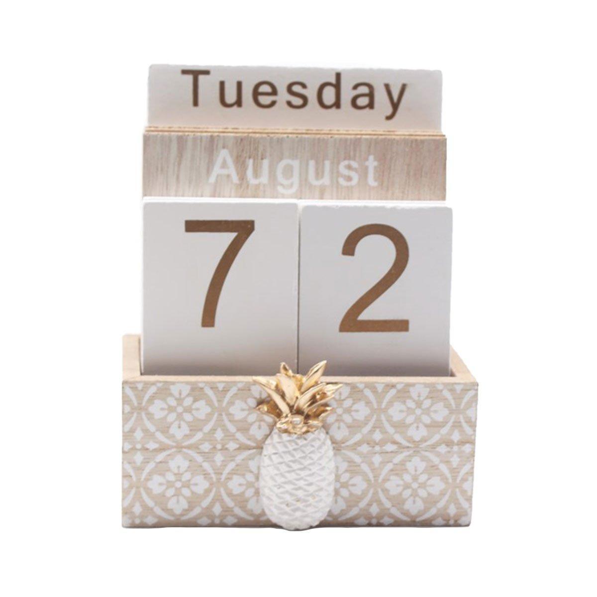 Rustic Wooden Perpetual Desk Calendar DIY Block Calendar Office Desktop Decor - Cactus 6