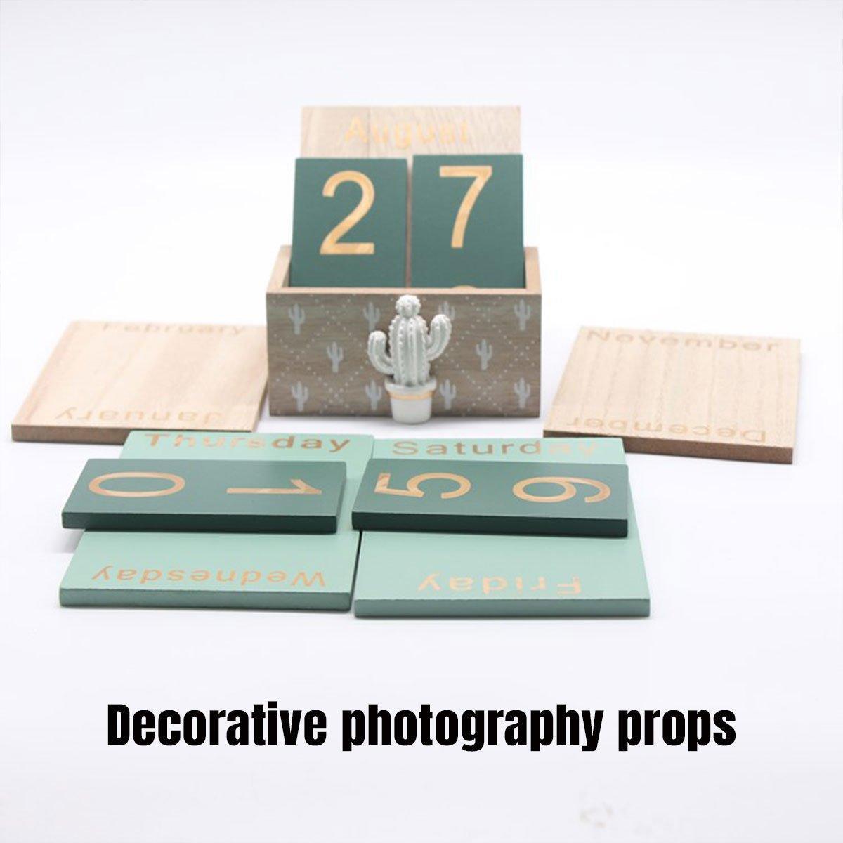 Rustic Wooden Perpetual Desk Calendar DIY Block Calendar Office Desktop Decor - Pineapple 5