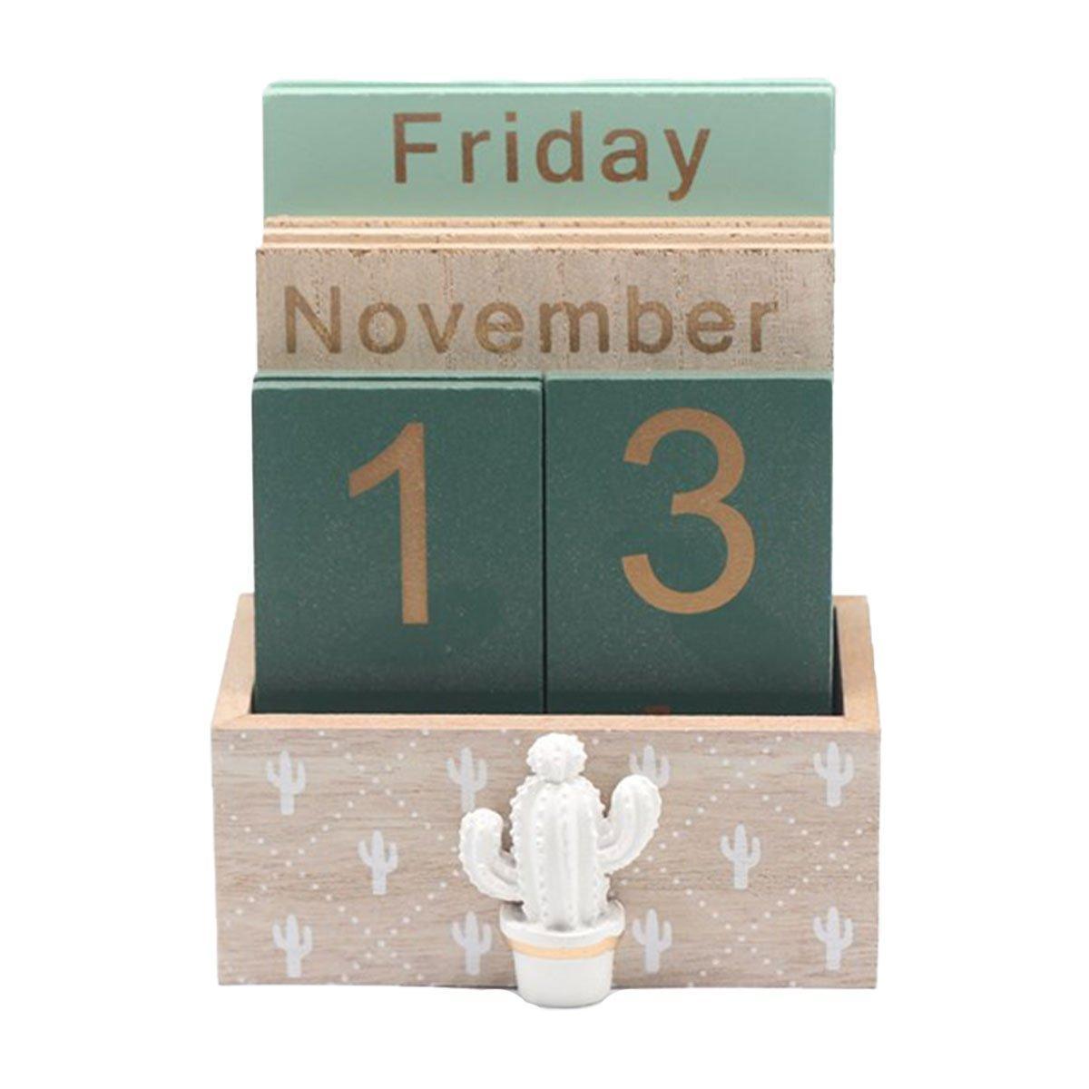 Rustic Wooden Perpetual Desk Calendar DIY Block Calendar Office Desktop Decor - Pineapple 7