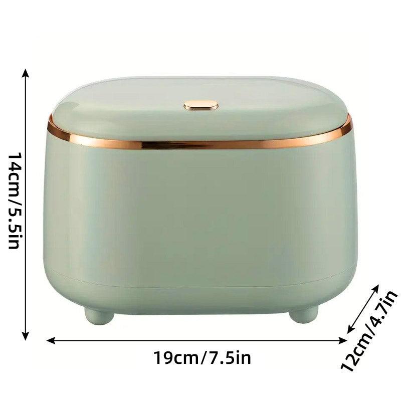 Small Desktop Trash Can Oval Pop Up Lid Rubbish Bin Waste Organizer Container - Beige 3