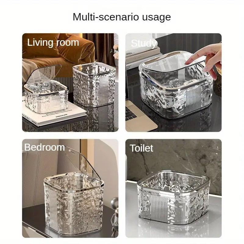 Desktop Mini Trash Can Small Waste Bin Storage Bucket for Office Kitchen Home - White-S 5