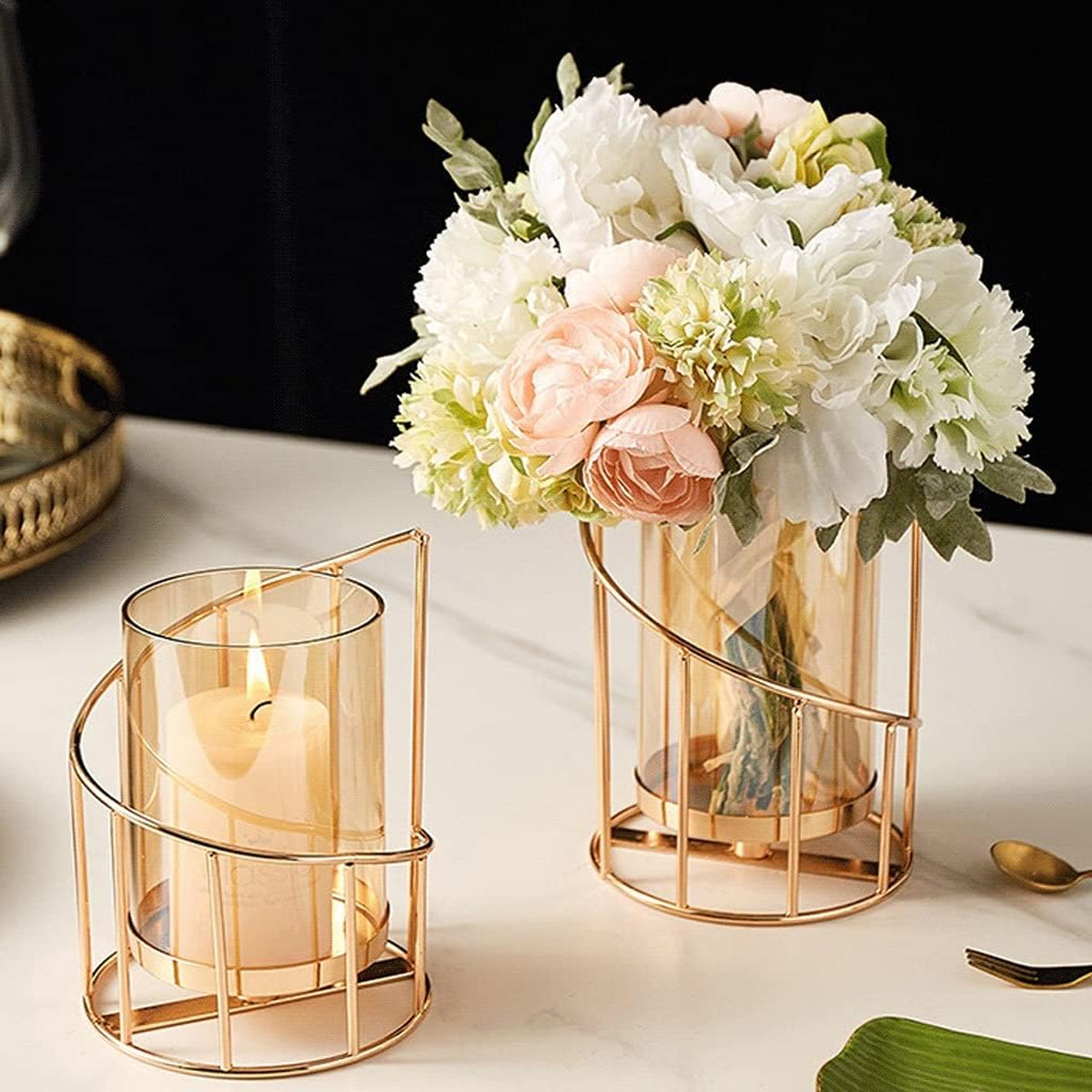 Wrought Iron Candle Holder Romantic Candlestick Ornament Dinner Table Decor Prop - L 5