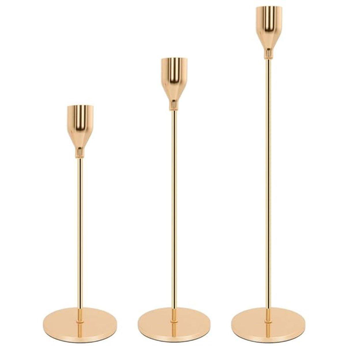 Set of 3 Decorative Candlestick Holder Candle Stand for Wedding / Dinner / Party - Gold 6