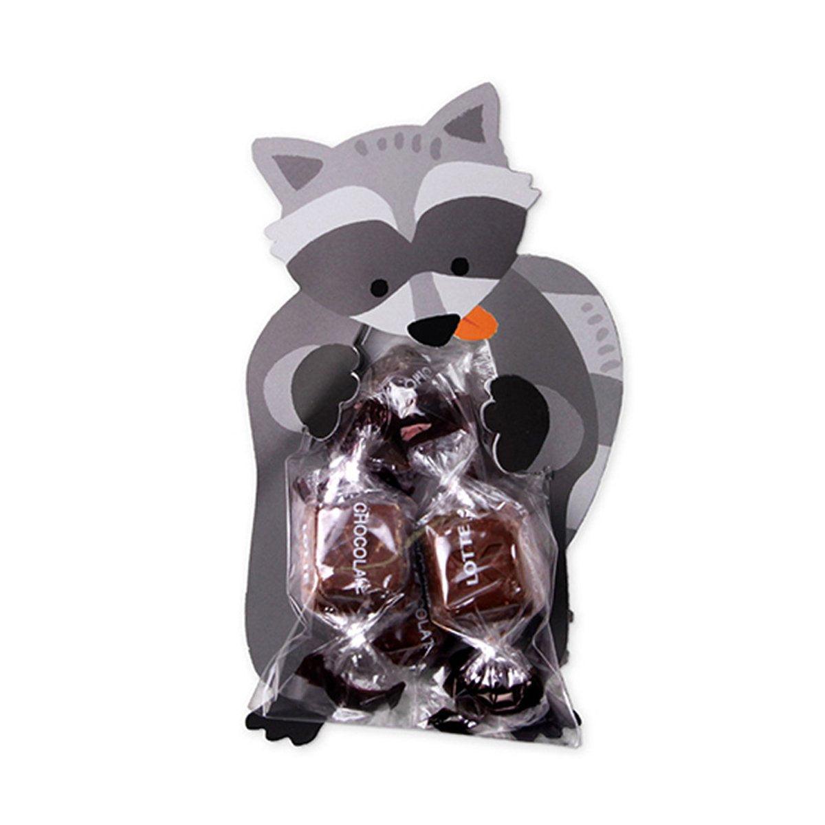 100pcs Cute 3D Cartoon Animal Candy Bags for Party Favors Birthday Gift Wrapping - Gray Fox 8