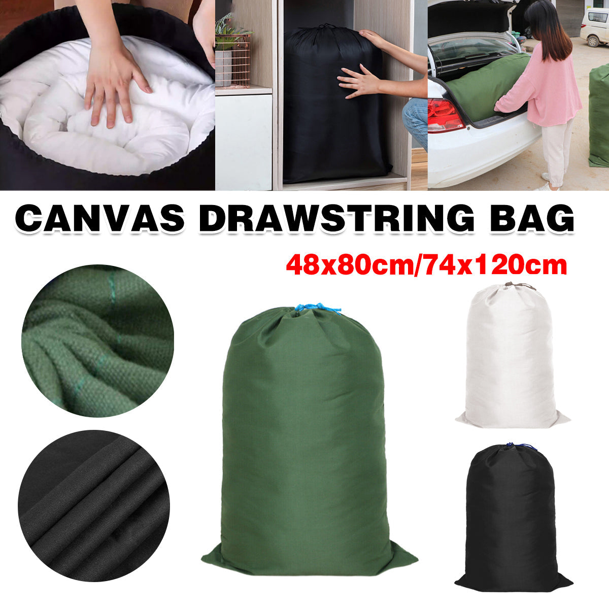 Canvas Drawstring Large Bag Pouch Clothes Craft Storage Laundry - White-48X80cm
