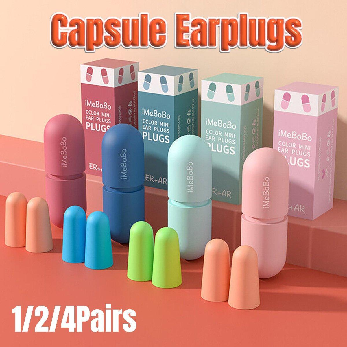 1/2/4 Pairs Soundproof Capsule Earplugs Noise Reduction Ear Plugs for Sleeping - 2pairs-Blue