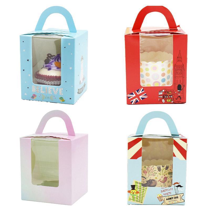 50x Assorted Color Muffin Cake Boxes with Clear Window & Handle High Quality - Unicorn-50PCS